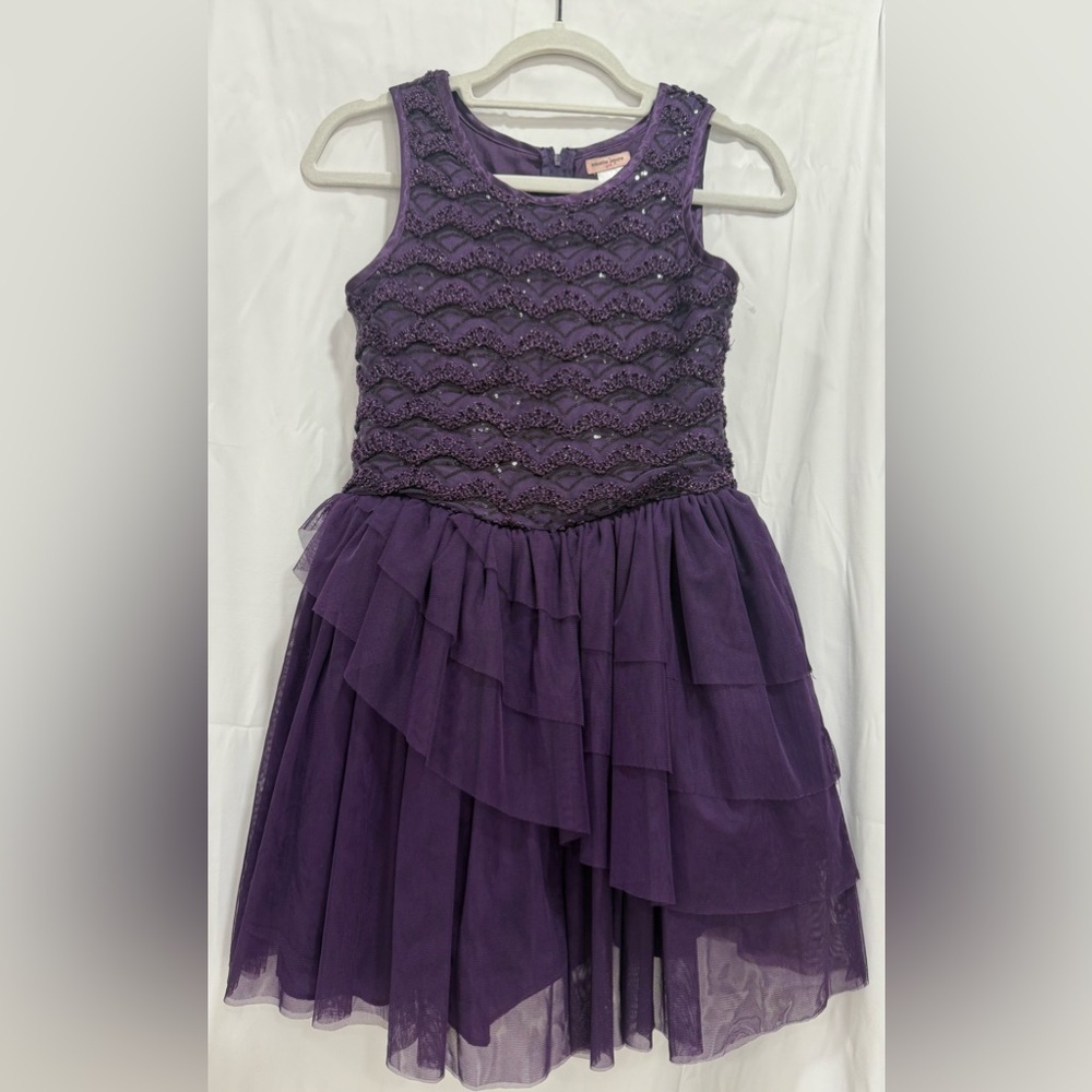 Nanette Lepore Girls Dress Sleeveless Tule Layered Sequin Dark Purple Size L(14)